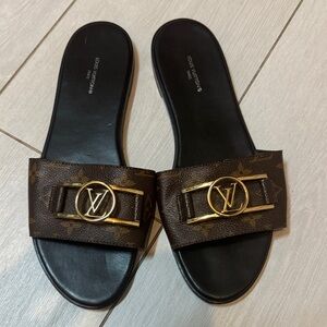 Louis Vuitton lock it flat mule Monogram Brown and Gold Sandals